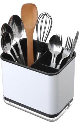 DekoTech Utensil Holder & Cutlery Drainer Sink Caddy, Chopsticks Spoon Fork Storage Rack Basket Organizer Box, Grey