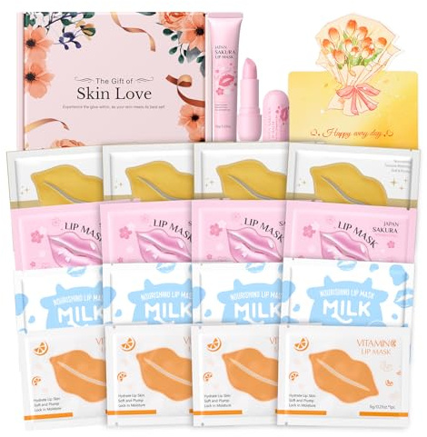 Maschera Labbra al Collagene, 18 Pezzi Set Regalo Maschere Labbra, Lip Care Kit Idratante Antirughe e Anti-età, per Donne Spa a Casa Uso Giorno e Notte