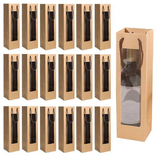 18 stycken vinflaskspåsar av kraftpapper, flaskpåsar presentpåsar med handtag, kraftvinarrangör för bröllop, fest presentpåsar flaskor (brun)