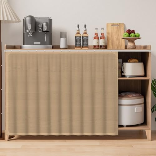 SXYHCK Adesive Tende Antipolvere Per Armadi, Tenda Per Armadio Senza Porta, Gonna Antipolvere Sotto Il Lavello Per Cucina Scaffali Aperti(Wood,80x100cm)