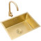Küchenspülen Einzelnes Becken In Gebürstetem Gold Spüle Aus Edelstahl Quadratische Einbau- Oder Unterbauspüle Mit Wasserhahn Und Abfluss (Color : Gold, Size : 55×40cm)