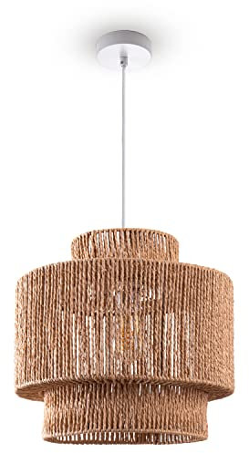 Paco Home Sospensione Tavolo Da Pranzo Carta Boho Sala Da Pranzo Lampada E27 Rattan, Colore:Natura (Ø40cm), Tipo di lampada___Colore:Luce a sospensione - Bianca