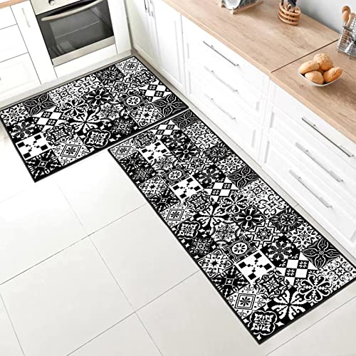 SHUAIG Lot de 2 Tapis de Cuisine antidérapant,Lavable Tapis de Cuisine avec Autocollants antidérapants pour Cuisine, Couloir, Chambre à Coucher, Salle de Bain.(Style B, 40x60 + 40x120 cm)