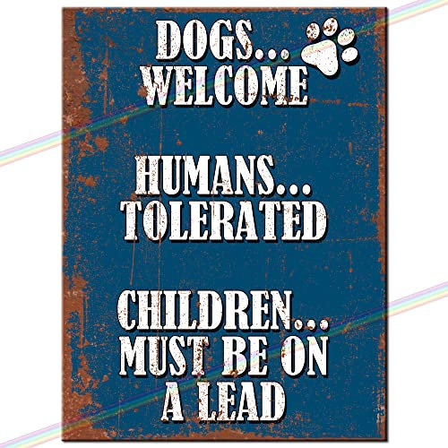 Dogs Welcome Beer Metal Bar Sign Accessories for Home Pub or Outdoor Garden Bar Wall Plaque Man Cave Gift Retro Vintage Funny Signs Memorabilia 20cm x 15cm