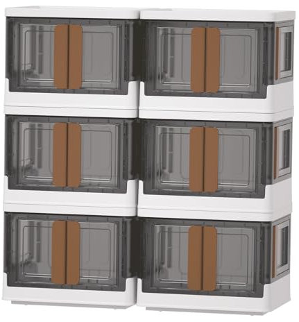 HAIXIN Collapsible Storage Bin with Lid - 6 Pack Stackable Storage Box with Four Opening Door, 36L Plastic Closet Organiser, Storage Container with Wheels for Kitchen Bathroom Indoor and Outdoor