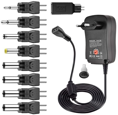 30 W universell laddare med 9 kontakter 3 V 4,5 V 5 V 6 V 7,5 V 9 V 12 V vändbar polaritet, för hushållelektronik, 2 A utgång