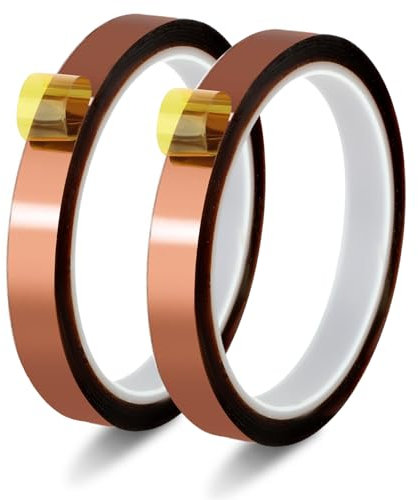 Bremorou 2 rotoli di nastro adesivo resistente al calore, nastro per trasferimento termico, per elettricisti, sublimazione, pellicola in poliimmide, per circuiti elettronici, saldatura, 12 mm x 33 m