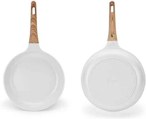 LRTYZBD Sartén de cerámica blanca antiadherente con mango de madera, sartén para tortillas, estufa de gas para el hogar, sartén para filetes, sartén de filete, diámetro de la boca: 26 cm