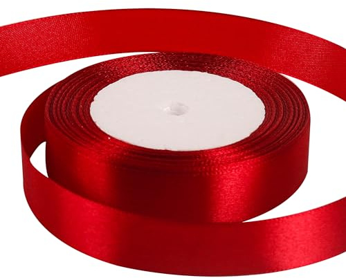 25mm Wine Red Ribbon for Gift Wrapping 22M,Wine Red Satin Ribbons Fabric 25mm Thick for Crafting Hair Bow Christmas Polyester Ribbon Cake Wedding Party Balloon Car Ribbons Decoration