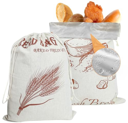 Lot de 2 Sacs à Pain Intérieurs en TPU et Coton Lin, 49 x 35 cm, Réutilisables, Longue Conservation pour Stockage du Levain