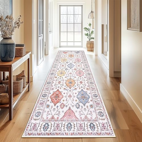 MAST DOO Teppich Läufer Flur 80x200cm küchenläufer Waschbar Teppichläufer, Boho Kurzflor Teppich Beige, Orientalischer Vintage Teppich Läufer für Küche, Korridor, Schlafzimmer, Wohnzimmer