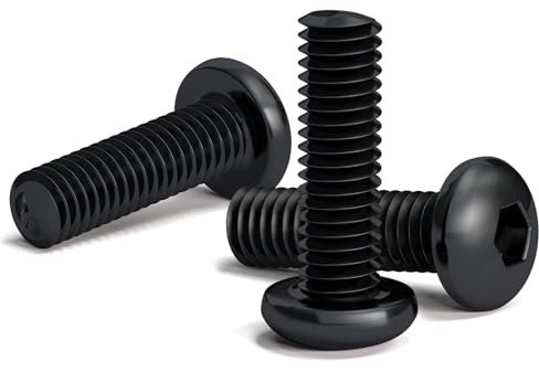 200 Tornillos Negros M3 x 10mm con Cabeza Redonda Hexagonal para llave de allen. Aleación de Acero Clase 10.9. Longitud: 10 mm. Cabeza de Botón ISO 7380. Acero templado al Carbono de alta dureza