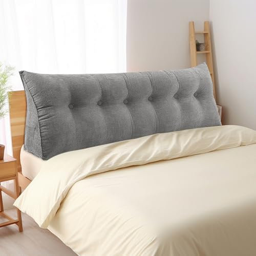 OHMG Cojín de 180 cm para la espalda, para cama y sofá, práctico compartimento lateral, funda extraíble, cojín de cuña, cojín trasero para la pared, cojín de asiento, cojín de pared, cojín para la