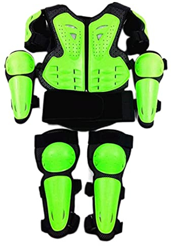 Kids Motorbike Clothing, Motorcycle Body Armour for 5-13 Years, Kids Motocross Body Armour Vest with Knee Pad and Elbow Pad, Motorcycle Protective Gear Set, Green