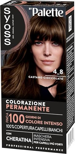 Syoss by Palette Colorazione Permanente 4-8 Castano Cioccolato, Colorazione capelli permanente con Cheratina, Per 100% copertura dei capelli bianchi e fino a 100 giorni di colore intenso