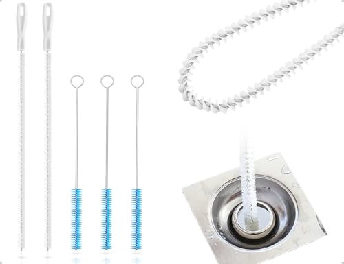 Emezddo Set di spazzole per la pulizia da 5 pezzi,spazzola per scarichi fognari,pulitore flessibile per scarichi con gancio,gadget per il bagno,utilizzato per cucine,vasche da bagno,veicoli e mobili