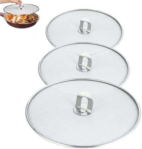 3 Pcs Couvercle Anti Projection - Anti Eclaboussure Cuisine - Couvercle en Acier Inoxydable Multifonctionnel - Efficace Contre les Éclaboussures d'huile et d'eau - Convient Aux Poêles de 25/29/33 cm