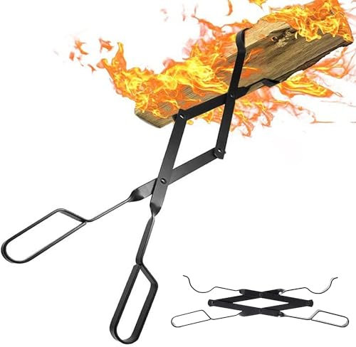 CHSG Pince à Cheminée, Pliable Accessoire Poele a Bois,Pince à Bois De Chauffage, Pince à Bûches Accessoires De Cheminée Pour Foyer Intérieur Cuisinière D'Extérieur Feu De Camp Et Camping Grill