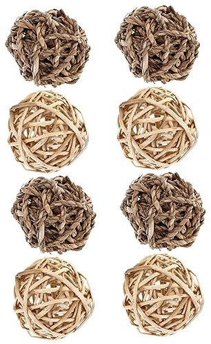 GANAZONO 8pcs Small Animal Chew Balls Set Rabbit Straw Balls and Willow Branch Natural Teething Toys for Hamsters Guinea Pigs Chinchillas Bunny Cage Accessories