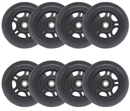 Fichanko Inline Skate Wheels, 72mm 76mm 80mm, 8 Pack with ABEC-9 Bearings, 85A Hardness for Indoor, Outdoor Skating (Black, 80mm)