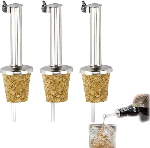 3 PCS Bec Verseur Inox avec Clapet pour Bouteilles de Huile Olive ou Vin Vinaigre,Becs Verseurs,Bouchon Verseur Huile D'olive,Bec Verseur Réutilisable avec Bouchon en Liège Naturel et Tube d’Aération.