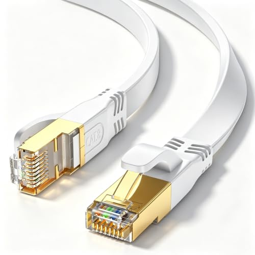 Ohmvolta Cat 8 Ethernet Cable 1m,2m,5m,10m,15m,20m,30m,50m White,Outdoor and Indoor Flat S/FTP Patch Cord 40Gbps,2000MHz High Speed Lan Internet Cable RJ45 Network Cable,White 1m