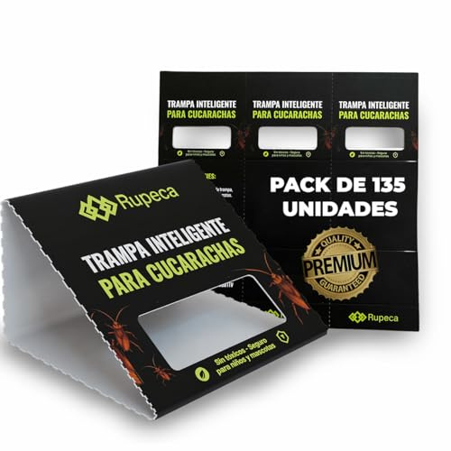 Pack 135 Trampas Adhesivas para Cucarachas Sin Tóxicos – Control de Plagas Seguro + Eficaz en el Hogar – Trampa Anti Cucarachas Interior Discreta + Duradera + Profesional | RUPECA