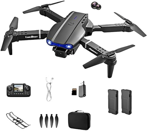 E99 Nova Drone con Telecomando a Schermo 2.4,Doppia Fotocamera SD Regolabile a 90°,Posizionamento Ottico,Fotografia a Gestuale - Drone Pieghevole per Adulti e Principianti con Autonom (black)