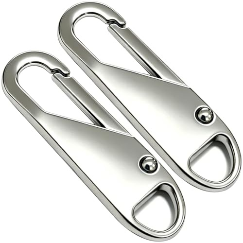 LIIMZII 2 Pcs Zipper Pulls, Metal Zip Pull Tabs Replacement, Spare Universal Zippers Tab Pullers, Removable Repair Kit for Luggage, Backpacks, Suitcases, Jackets, Purses, Handbags, DIY (Silver)