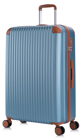 Rocklands London Suitcase Large 28 Inch Hard Shell Lightweight Checked Luggage with 360° Rubber Spinner Wheels Durable Travel Case Telescopic Handle, TSA Lock, Ice Blue