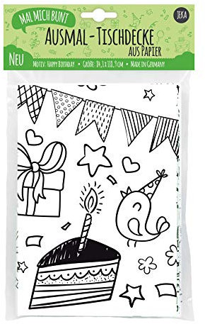 Papier-Tischdecke zum Ausmalen, Motiv Happy Birthday, Tischdecke für Kindergeburtstag mit vielen Ausmalbilder, Kindergeburtstag Deko, Mal Mich Bunt