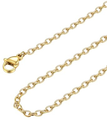 FOCALOOK Gold Chain Necklace Womens Mens 2mm 20inch Gold Plated Stainless Steel Cable Rolo Chain