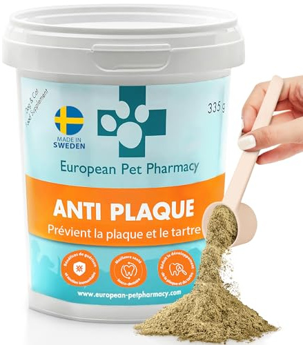 European Pet Pharmacy ANTI PLAQUE 335g - Soins Dentaire Chien Détartrant, Nettoyant Dent Chiens et Chats, Rafraîchisseur de Mauvaise Haleine Plaque Dentaire Chien, Pur Produit Naturel