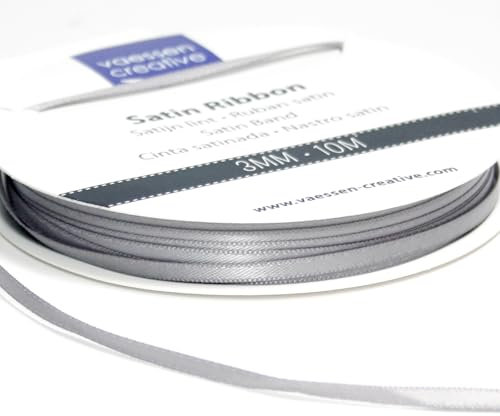 Vaessen Creative Satinband, Silber, 3 mm x 10 m Doppelsatinband, Schleifenband, Dekoband, Geschenkband, Stoffband für Hochzeit, Taufe und Geburtstagsgeschenke