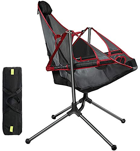 GQYYS Faltender Lagerstuhl, Strandstuhl, Liege, kompakte ultraleichte Folding-Rucksackstuhlscamping Swing Swing Chair, Liegestuhl Relaxation Swinging,mit Getränkehaltern und Armlehnen-rot Super
