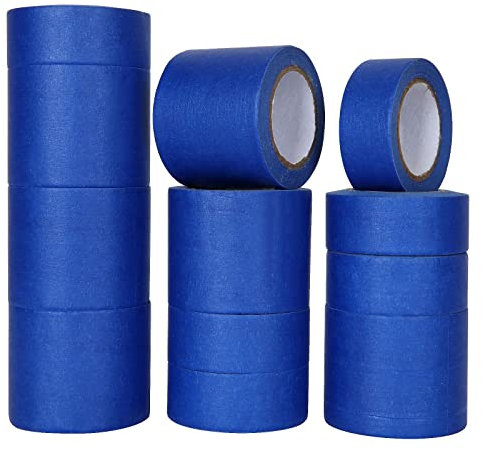 ASelected 12 Pack Blue Masking Tape for Painting - 24mm & 50mm Wide, 12m Rolls Each - Artists & DIY Painters