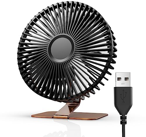 SLENPET 6 inch USB Small Desk Fan, 4 Speeds, Ultra-quiet, 90° Adjustment for Better Cooling, Portable Mini Powerful Desktop Table Fan, Mini Personal Fan for Home Office, Metal Base, Bronze