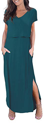 Smallshow Vestido De Lactancia para Mujer Vestido Largo Split Dress De Maternidad Teal XL