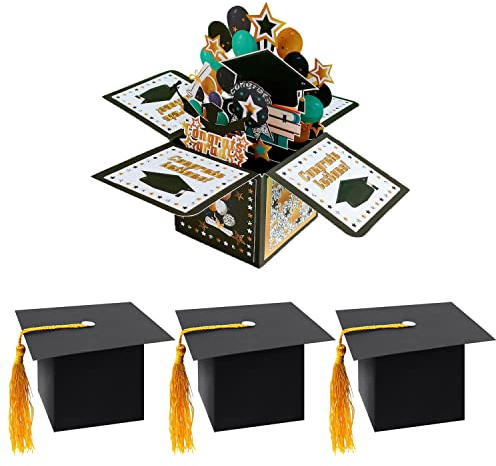 1 carte de vœux 3D pour l'obtention du diplôme et 3 coffrets cadeaux pour l'obtention du diplôme, carte de vœux 3Dde l'examen, carte de vœux pliable, carte de félicitations pour l'obtention du diplôme