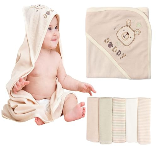 6-Pack Organic Cotton 1 Hooded Baby Towel Set with 5 Washcloths, Ultra-Soft