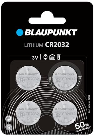 BLAUPUNKT CR2032 Batterie al Litio a Bottone, Confezione da 4, per l'Orologio da Polso, la Chiave della Porta del Garage o la Chiave Wireless, CR2032BL/4BP