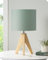 EDISHINE Tischlampe Vintage, Nachttischlampe Grün, Stativ Holz LED Tischleuchte, Retro Landhaus, E27 Lampe, Lampenschirm aus Leinen, für Deko Schlafzimmer, Wohnzimmer