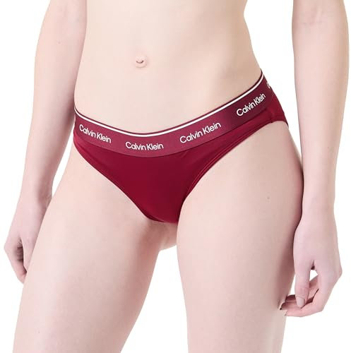 Calvin Klein Damen Bikinihose mit Logobund, Rot (Plum Glaze), S