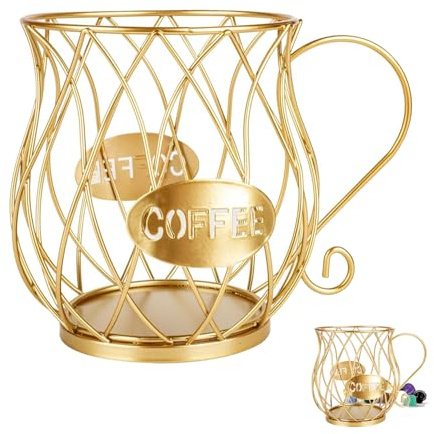 Cestas Para Cápsulas, dispensador Capsulas, Cesta Cápsulas Café, Cesta de Almacenamiento de Café, Cesta de Almacenamiento, Para Cocina, Habitación, Mostrador Soportes Para Cápsulas de Café（Dorado）