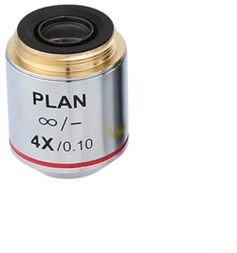 Besttoolifes Microscope Objective Lens 4X 20X Magnification With Anti-Reflection Coating RMS Thread 20.2mm Metal Achromatic Infinity Objective For Professional Lab Research(4X)