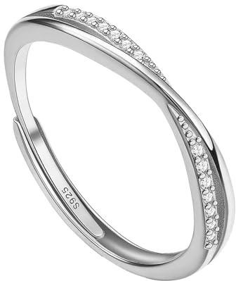 925 Sterling Rings for Women Adjustable Sterling Silver Bands with Cubic Zirconia Wedding Rings Thumb Ring Perfect for Women Weddings, Engagements,Anniversary and Promises Finger Ring (Silver)