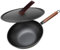 AKTJHS 13 Zoll Wok Antihaft mit Deckel, Wokpfanne Induktion Ohne Chemische Beschichtung und Großes Fassungsvermögen für 4-6 Personen, Flacher Boden, Geeignet für Induktion, Elektro- und Gasherde