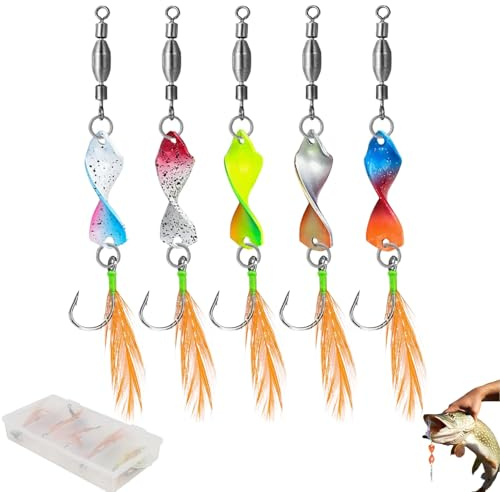 lankai 5 Piezas Cebo de Pesca de Perca, Angelköder Spinner, Juego de Truchas de Cuchara, Pesca de Trucha con Primavera, Accesorios de Pesca de Cuchara de Torcer Cebo de Trucha con Giras Rodantes