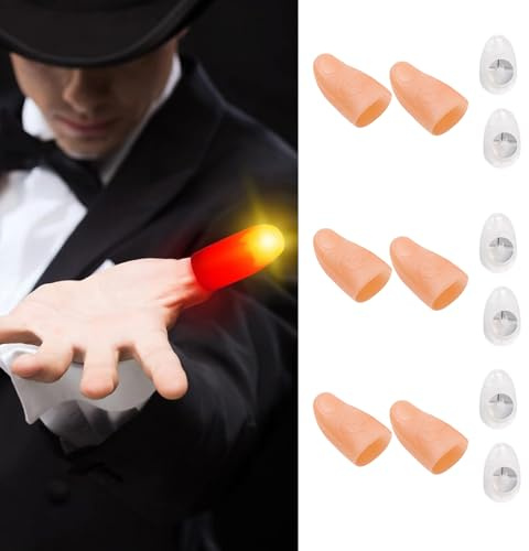6 luci magiche per il pollice, punte lampeggianti a LED per trucchi magici, scherzi, forniture per feste, trucco magico morbido per pollice finto dito luce per bar spettacoli teatrali, divertenti