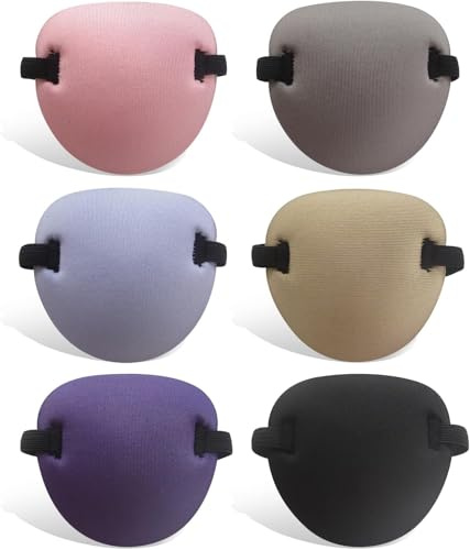 RIKEYO 6 cerotti per occhi, medici per adulti e bambini, benda 3D morbida per occhio sinistro o destro, benda regolabile per occhio pigro, rosa, viola chiaro, grigio, nero, nudo